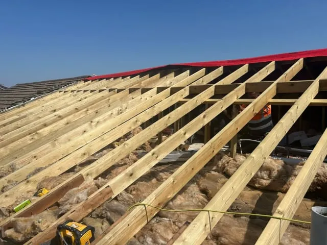 Fresh timber rafters and membrane on a new roof in Brighton