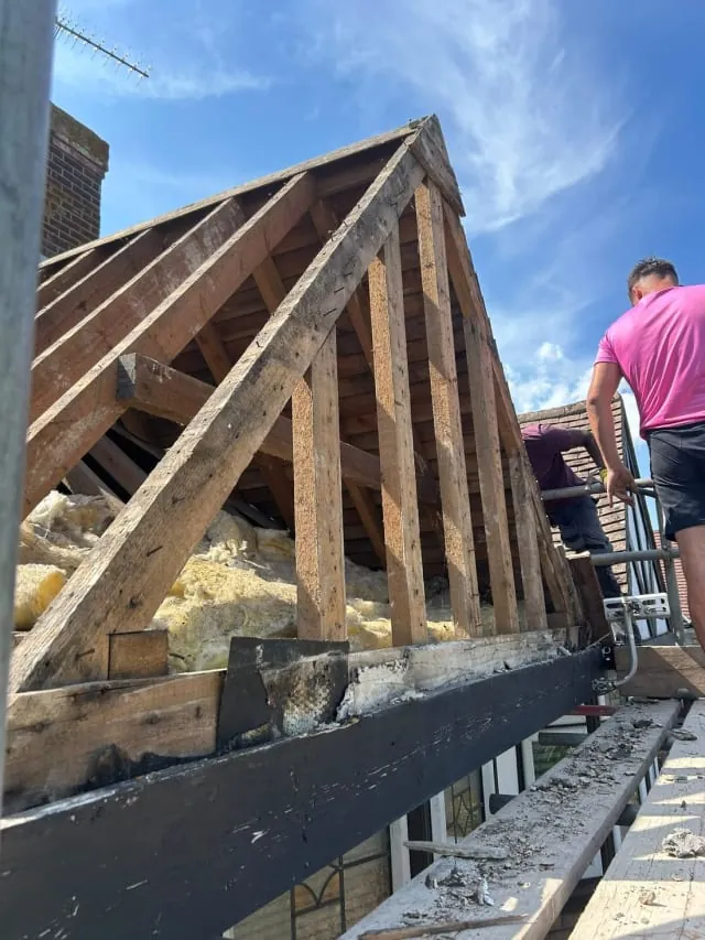 New roof timber structure being built on a Sussex home