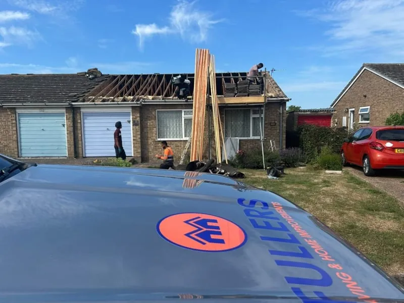 The N Fullers van at a re-roofing job on a Sussex home